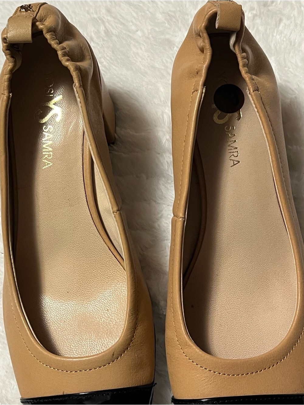 Yosi Samra Tan Heels with Black Toe Cap